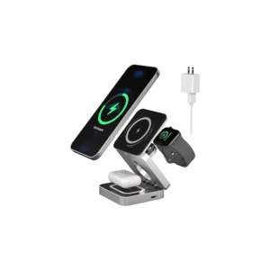AMROAH Foldable 3 in 1 Wireless Charging Station for Apple Compatible with Magsafe Charger Stand, Magnetic Wireless Charger Station for iPhone 16 15 14 13 12 Series, Airpods Pro, Apple Watch (Black)