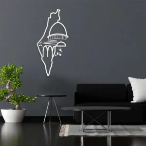 Palestine Map and Al Aqsa Mosque Wall Art (60x30 cm) – Islamic Calligraphy and R