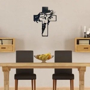 Jesus Cross Wall Decor, Wooden Decorative Wall Cross for Hanging Spiritual Art Sculpture Hollow Out Cross for Home Living Room Church School Office