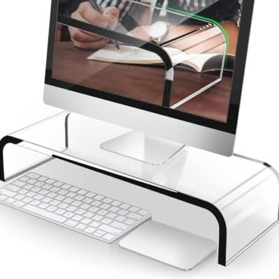 Acrylic Monitor Stand, Premium Large Monitor Riser 20 inch, Crystal Clear Acrylic Computer Stand Laptop Desk Stand for Home Office Printer TV Screen Keyboard Storage (Large)